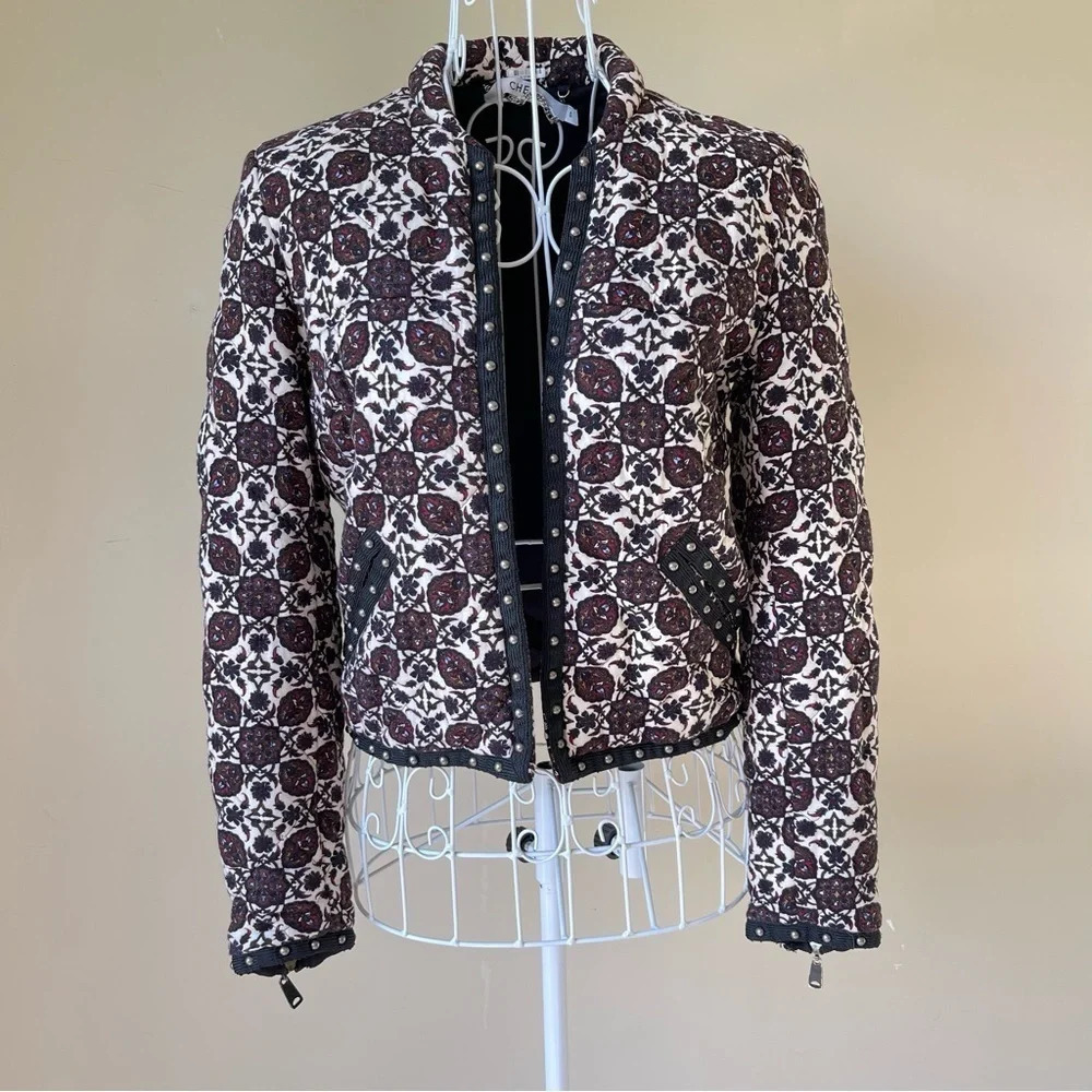 Maria Cher quilted beaded short evening jacket open front with pocket size 0